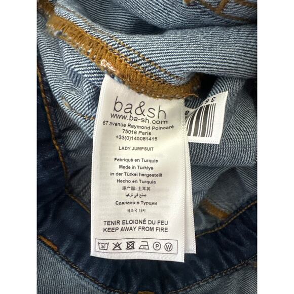 BASH Womens Jumpsuit Denim Dark Wash Belted Bohemian Casual Straight Leg 34 US 2 - Picture 6 of 14